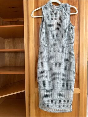 Missguided Sleeveless Crochet Midi Dress in Light Gray